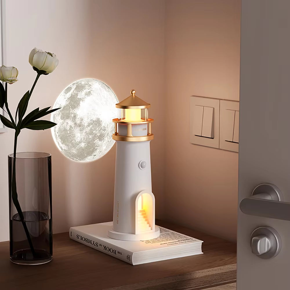 Moon Projection Night Lights Lighthouse Ambient Lights Dimmable Bluetooth Music Motion Sensor Desktop Decor Light Christmas Gift